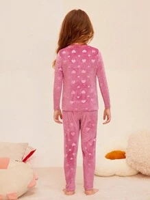 年輕女孩粉白色心形圖案2件緊身睡衣套裝,可分開購買作為媽媽和我搭配服飾 - 玫紅色 - 查看 2