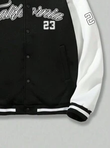 ROMWE MEN Prep 男士拼接字母印花夾克 - 黑與白 - 查看 7