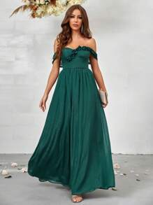 SHEIN Belle Váy cô dâu lệch vai - màu xanh lá - Xem 1