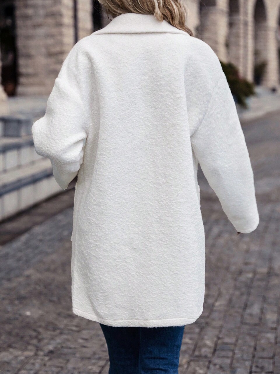 Lapel Neck Drop Shoulder Overcoat Winter Casual