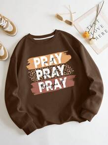 INAWLY Plus Letter Graphic Thermal Lined Sweatshirt, For Winter - Coffee Brown - View 1