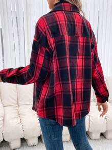 SHEIN Maternity Plaid Print Drop Shoulder Coat - Red - View 2
