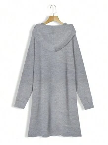 SHEIN LUNE 大碼下擺開叉抽繩連帽外套 - 淺灰色 - 查看 2