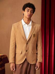 HARRY POTTER X SHEIN Männer Blazer mit Buchstabe Flicken, Klappe Detail, Kord