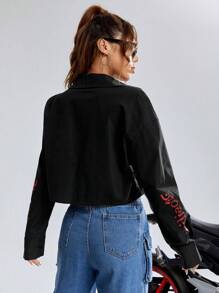 SHEIN EZwear Letter Graphic Button Front Shirt