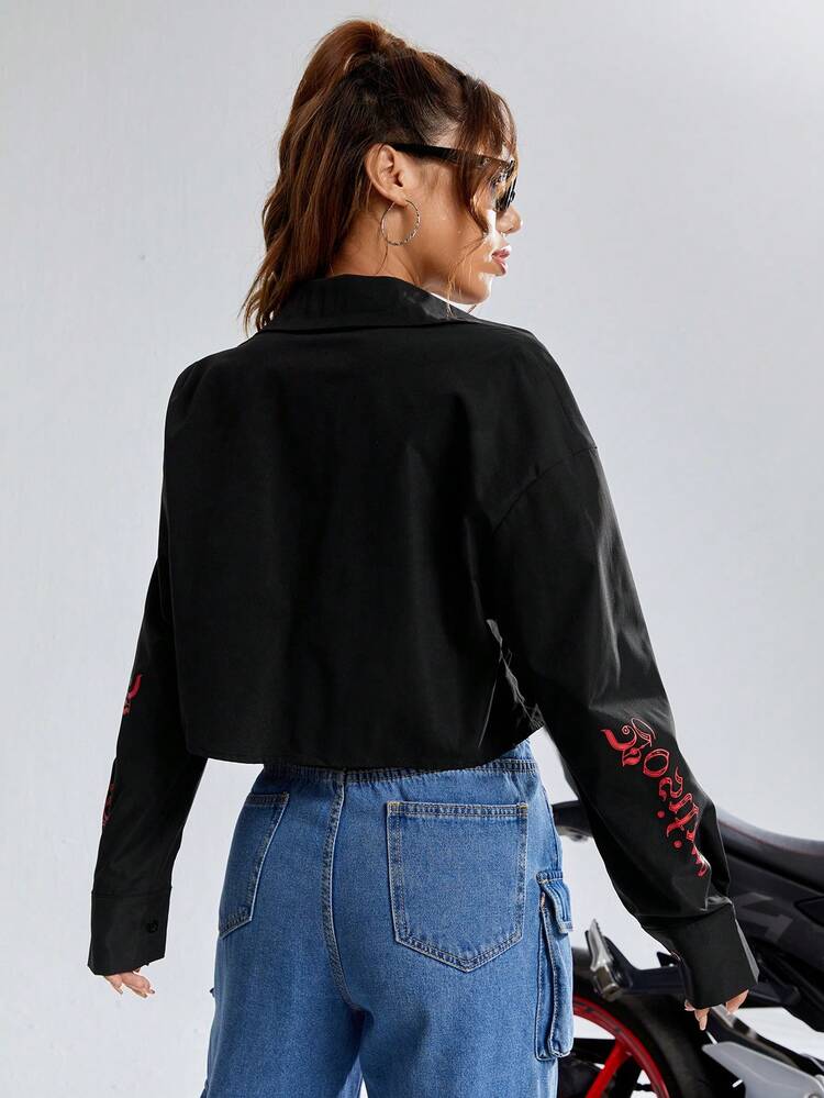 Letter Graphic Button Front Shirt