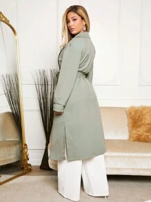 SHEIN SXY Lapel Neck Double Breasted Trench Coat - Green - View 2