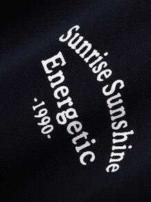 DAZY Đồ họa Chữ cái Thả vai Lót nhiệt Áo chui đầu Oversized - Màu xanh hải quân - Xem 7