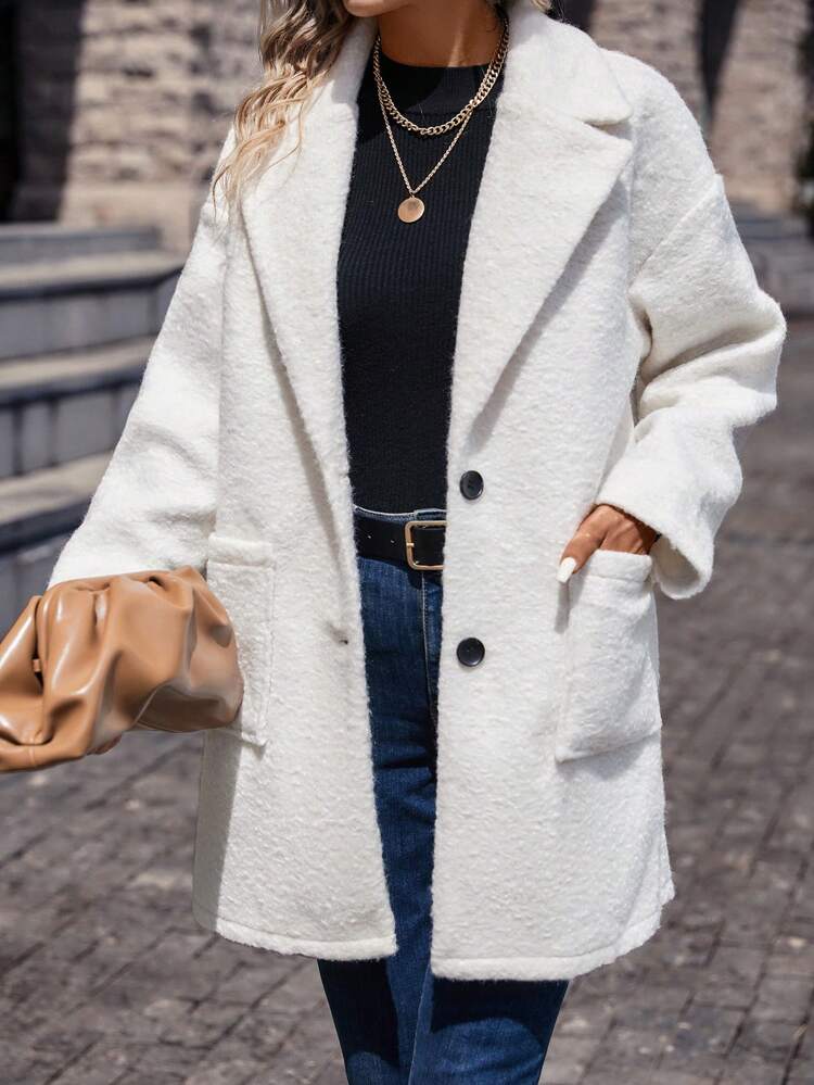 Lapel Neck Drop Shoulder Overcoat Winter Casual