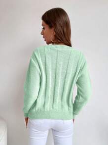 EMERY ROSE Cable Knit Drop Shoulder Sweater,Long Sleeve Tops Knit Pullover Fall Winter Outfit - Mint Green - View 2