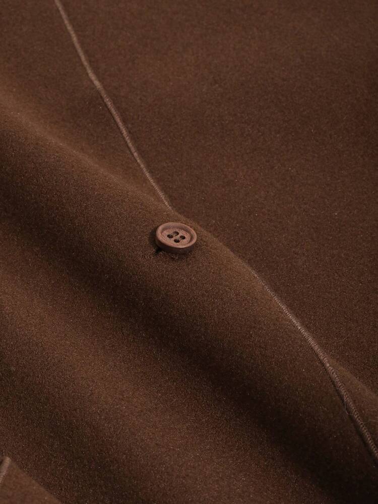 Casual Solid Color Jacket, Autumn/Winter, Ladies Spring/Fall Casual Belted, Button Batwing Sleeve Round Neck Loose Brown Plain Women Overcoats, Casual Daily Wear