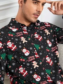 GENTILAND Loose Men's Christmas Print Button Up Shirt