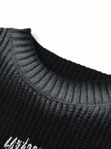 Áo len trễ vai họa tiết slogan nam - màu đen - Xem 5