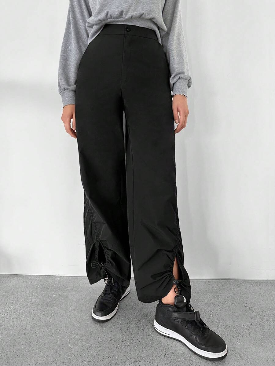 SHEINNeu Chất rắn Viền kéo ra Quần - màu đen - Xem 1