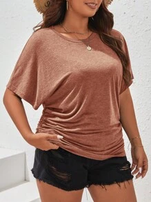 SHEIN Frenchy Plus Solid Batwing Sleeve Tee - Red - View 3