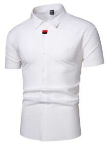 Manfinity Mode Áo sơ mi Nam Túi Nút phía trước màu trơn Giải trí - trắng - Xem 1