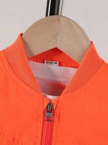Young Boy Slogan & Expression Print Bomber Jacket - Orange - View 6