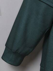 SHEIN Leap Crew Young Boys Casual Funny Animal & English Graphic Hooded Patchwork Sweatshirt - Green - View 4