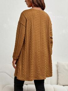 SHEIN Maternity Dual Pocket Drop Shoulder Open Front Coat - Brown - View 2