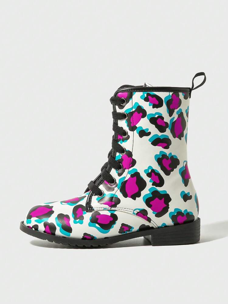 And Cool Children's Comfortable Anti-Skid Motorcycle Boots With Leopard Print And Colorful Design