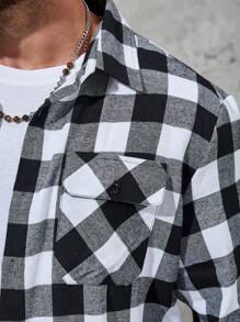 Manfinity Homme Nam Plus Bản in Gingham Túi có nắp Áo sơ mi - Đen và trắng - Xem 6