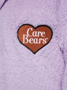 SHEIN X Care Bears Cộng với thêu chữ Thiết kế tai kép 3D có mũ trùm đầu có thắt lưng Áo choàng flannel - Màu tím - Xem 8