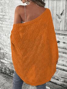 SHEIN Essnce 素色蝙蝠袖開襟開衫 - 橘色 - 查看 2