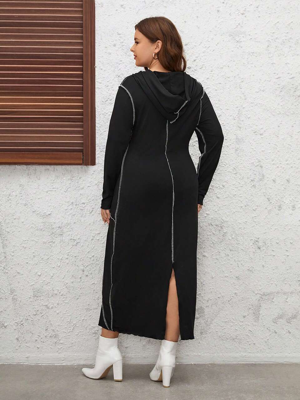 Plus Top Stitching Hooded Dress Fall Cloth For Women