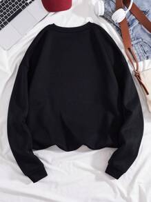 SHEIN Essnce Đồ họa Khẩu hiệu Lót nhiệt Áo nỉ - màu đen - Xem 2