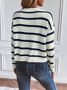 SHEIN LUNE 條紋圖案落肩袖套頭毛衣 - 彩色 - 查看 2