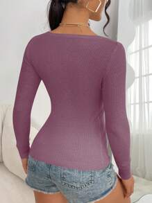 SHEIN Essnce Scoop Cổ Đồ đan Ribbed Áo len - Màu tím - Xem 2