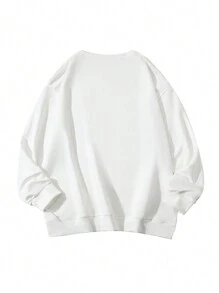 標語圖案落肩套頭衫 - 白色 - 查看 2