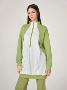 Mulvari Cotton Two Tone Half Zip Drop Shoulder Sweatshirt - Multicolor - View 5