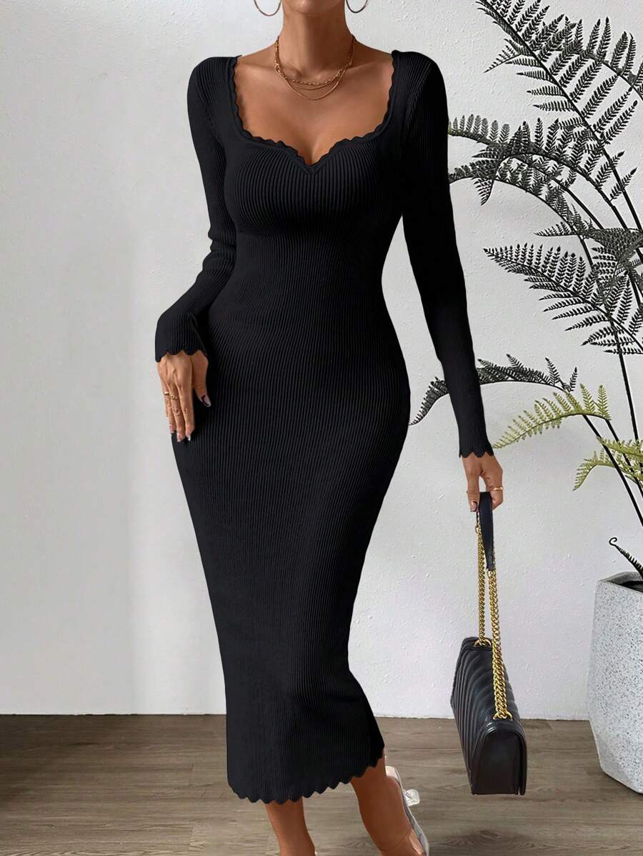 Chiquease Sexy figurbetontes Kleid mit Herzausschnitt, verführerisch für Dates und Partys - Schwarz - Übersicht 1