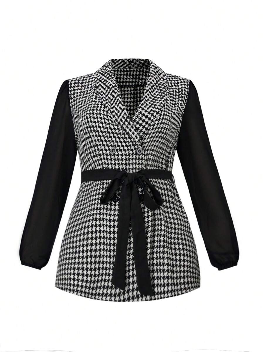 Celure Hơn In Houndstooth Thắt lưng Áo khoác - Nhiều màu - Xem 1