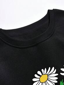 SHEIN EZwear Hoa & In Bộ xương Lót nhiệt Áo nỉ - màu đen - Xem 4
