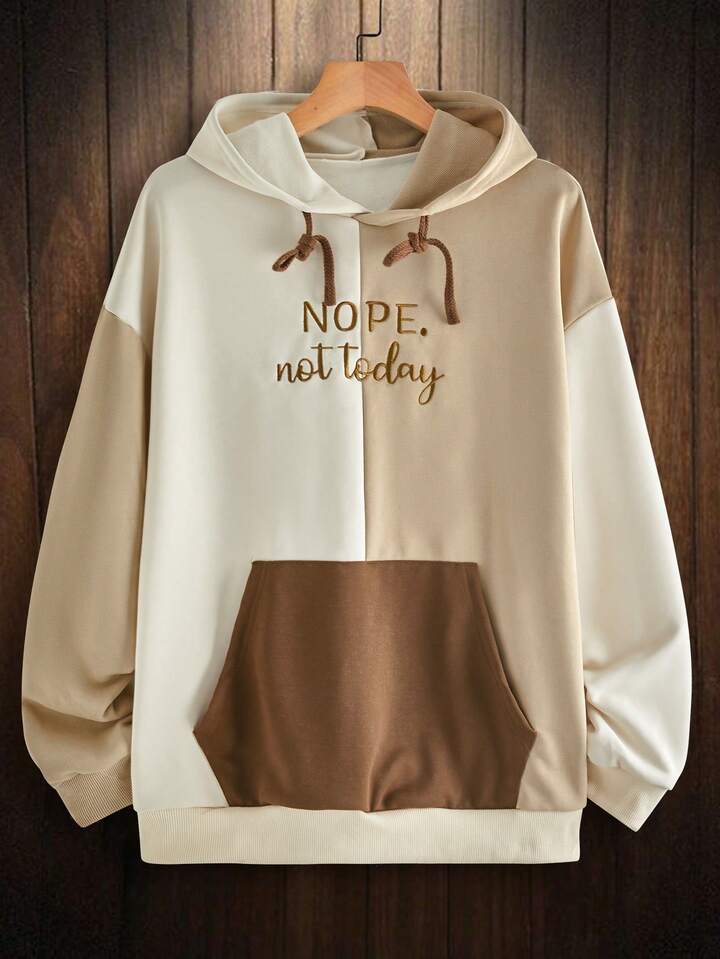 Manfinity Men Slogan Graphic Colorblock Kangaroo Pocket Drawstring Hoodie |  SHEIN USA