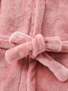 Cô gái Tween Thiết kế tai 3D áo có mũ Thắt lưng Flannel Áo choàng ngủ - Bụi hồng - Xem 5