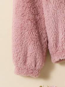 SHEIN Tween Girl Letter Embroidery 3D Ears Design Flannel Sweatshirt - Pink - View 5