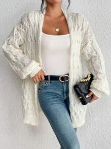 SHEIN Essnce Cardigan de punto de cable con hombros caídos