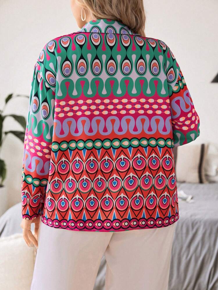 Plus Geo Print Drop Shoulder Shirt Fall Cloth For Women