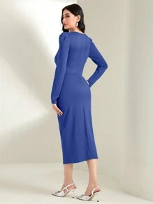 Modelyn Vestido con abertura fruncido de muslo con abertura - Azul - Ver 3