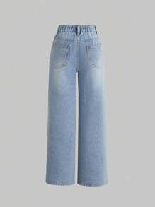 Tween Girls Fashion Ripped Boyfriend Jeans With Side Split Design - Medium Wash - View 2