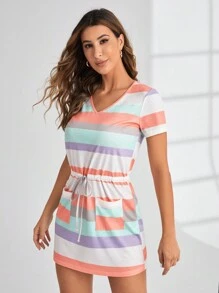 SHEIN LUNE In sọc Eo dây rút Đầm - Nhiều màu - Xem 3