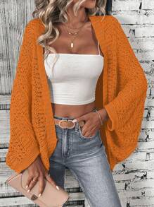 SHEIN Essnce 素色蝙蝠袖開襟開衫 - 橘色 - 查看 3