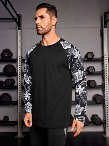 Manfinity Sport Corelite Men Tropical Print Raglan Sleeve Sports Tee Long Sleeve Shirt