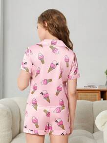SHEIN 女大童冰淇淋印花西裝領睡衣套裝 - 淺粉色 - 查看 2