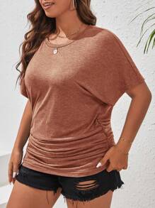 SHEIN Frenchy Plus Solid Batwing Sleeve Tee - Red - View 6