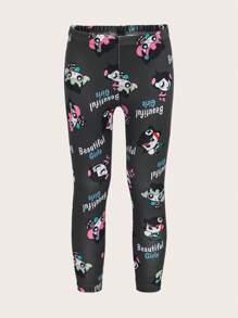 SHEIN 女小童卡通和字母圖案緊身打底褲 - 黑色 - 查看 1