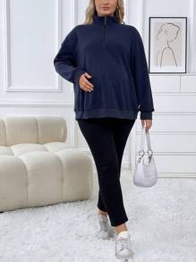 SHEIN Plus Half Zip Drop Shoulder Sweatshirt For Maternity